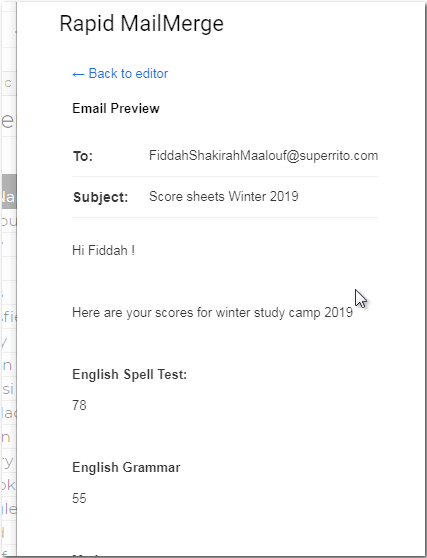 Students Scores in Email
