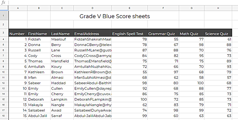 Students Scores Sheet